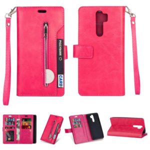 For Xiaomi Redmi Note 8 Pro Multifunctional Zipper Horizontal Flip Leather Case with Holder & Wallet & 9 Card Slots & Lanyard(Rose Red) (OEM)