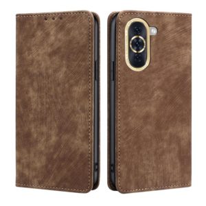 For Huawei Nova 10 RFID Anti-theft Brush Magnetic Leather Phone Case(Brown) (OEM)
