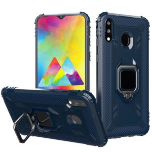 For Samsung Galaxy A20 / A30 / M10S Carbon Fiber Protective Case with 360 Degree Rotating Ring Holder(Blue) (OEM)