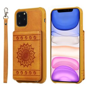 For iPhone 11 Pro Max Sunflower Embossing Pattern PU + TPU Case with Holder & Card Slots & Photo Frame & Lanyard(Brown) (OEM)