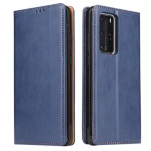 For Huawei P40 Fierre Shann PU Genuine Leather Texture Horizontal Flip Leather Case with Holder & Card Slots & Wallet(Blue) (FIERRE SHANN) (OEM)