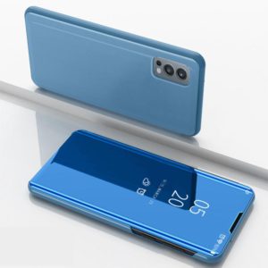 Plated Mirror Horizontal Flip Leather Case with Holder For OnePlus Nord 2 5G(Blue) (OEM)