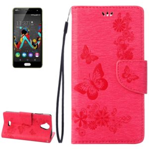 Pressed Flowers Butterfly Pattern Horizontal Flip Leather Case for Wiko U Feel Lite, with Magnetic Buckle & Holder & Card Slots & Wallet(Magenta) (OEM)