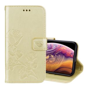 For iPhone XS Max Rose Embossed Horizontal Flip PU Leather Case with Holder & Card Slots & Wallet(Gold) (OEM)