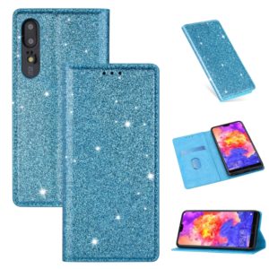 For Huawei P30 Ultrathin Glitter Magnetic Horizontal Flip Leather Case with Holder & Card Slots(Sky Blue) (OEM)