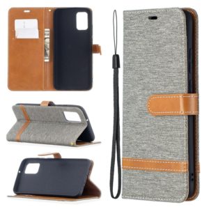 For Samsung Galaxy A02s (EU Version) Color Matching Denim Texture Horizontal Flip Leather Case with Holder & Card Slots & Wallet & Lanyard(Grey) (OEM)