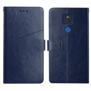 For Motorola Moto G Play 2021 Y Stitching Horizontal Flip Leather Phone Case with Holder & Card Slots & Wallet & Photo Frame(Blue) (OEM)