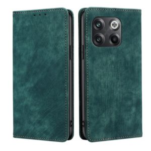 For OnePlus 10T RFID Anti-theft Brush Magnetic Leather Phone Case(Green) (OEM)