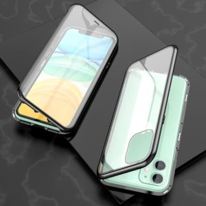 For iPhone 11 Ultra Slim Double Sides Magnetic Adsorption Angular Frame Tempered Glass Magnet Flip Case(Black) (OEM)