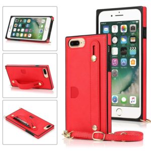 For iPhone 6 Plus Wrist Strap PU+TPU Shockproof Protective Case with Crossbody Lanyard & Holder & Card Slot(Red) (OEM)