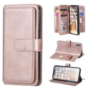 For iPhone XS Max Multifunctional Magnetic Copper Buckle Horizontal Flip Solid Color Leather Case with 10 Card Slots & Wallet & Holder & Photo Frame(Rose Gold) (OEM)