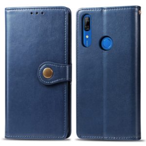 Retro Solid Color Leather Buckle Mobile Phone Protection Leather Case with Lanyard & Photo Frame & Card Slot & Wallet & Bracket Function for Huawei P Smart Z(Blue) (OEM)