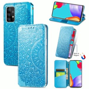 For Samsung Galaxy A72 5G / 4G Blooming Mandala Embossed Pattern Magnetic Horizontal Flip Leather Case with Holder & Card Slots & Wallet(Blue) (OEM)