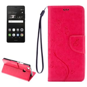 For Huawei P9 Lite Butterflies Embossing Horizontal Flip Leather Case with Holder & Card Slots & Wallet & Lanyard(Magenta) (OEM)