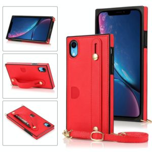 For iPhone XR Wrist Strap PU+TPU Shockproof Protective Case with Crossbody Lanyard & Holder & Card Slot(Red) (OEM)