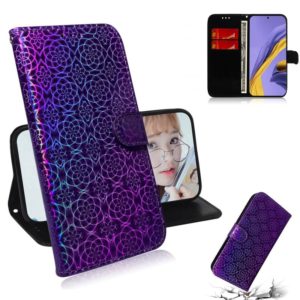 For Galaxy A51 Solid Color Colorful Magnetic Buckle Horizontal Flip PU Leather Case with Holder & Card Slots & Wallet & Lanyard(Purple) (OEM)