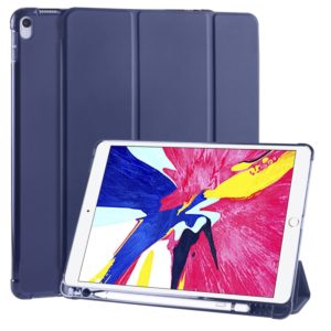 For iPad Pro 10.5 inch / Air 3 10.5 inch 3-folding Horizontal Flip PU Leather + Shockproof TPU Case with Holder & Pen Slot(Dark Blue) (OEM)