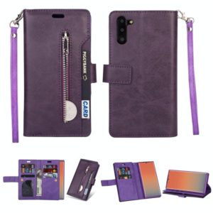 For Samsung Galaxy Note10 Multifunctional Zipper Horizontal Flip Leather Case with Holder & Wallet & 9 Card Slots & Lanyard(Purple) (OEM)