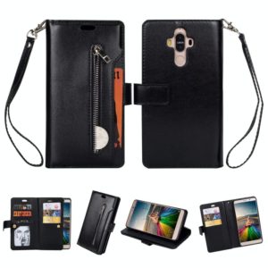 For Huawei Mate 9 Multifunctional Zipper Horizontal Flip Leather Case with Holder & Wallet & 9 Card Slots & Lanyard(Black) (OEM)