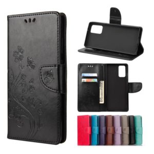 For Samsung Galaxy Note20 Butterfly Flower Embossing Horizontal Flip Leather Case with Holder & Card Slots & Wallet(Black) (OEM)