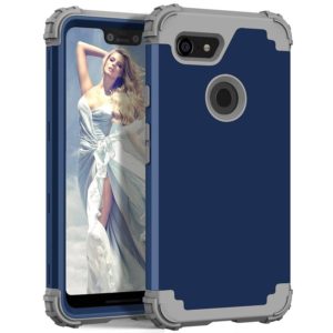 For Google Pixel 3 XL 3 in 1 Shockproof PC + Silicone Protective Case(Navy Blue + Grey) (OEM)
