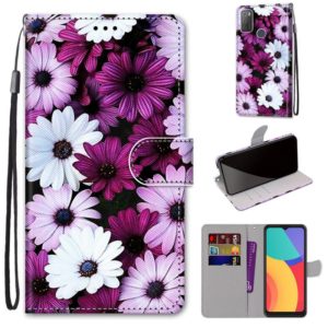 For Alcatel 3L 2021 Coloured Drawing Cross Texture Horizontal Flip PU Leather Case with Holder & Card Slots & Wallet & Lanyard(Chrysanthemum Pink White Purple) (OEM)