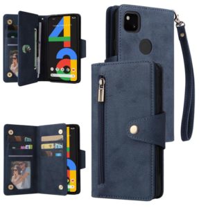 For Google Pixel 4A 4G Rivet Buckle 9 Cards Three Fold Leather Phone Case(Blue) (OEM)