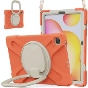 For Samsung Galaxy Tab S6 Lite P610 Silicone + PC Protective Case with Holder & Shoulder Strap(Coral Orange) (OEM)