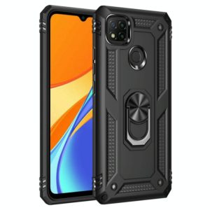 For Xiaomi Redmi 9C Shockproof TPU + PC Protective Case with 360 Degree Rotating Holder(Black) (OEM)