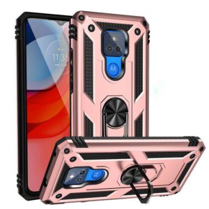 For Motorola Moto G Play (2021) Shockproof TPU + PC Protective Case with 360 Degree Rotating Holder(Rose Gold) (OEM)