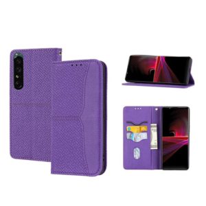 For Sony Xperia 1 IV Woven Texture Stitching Magnetic PU Leather Phone Case(Purple) (OEM)