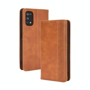 For OPPO Realme 7 Pro Magnetic Buckle Retro Crazy Horse Texture Horizontal Flip Leather Case , with Holder & Card Slots & Photo Frame(Brown) (OEM)