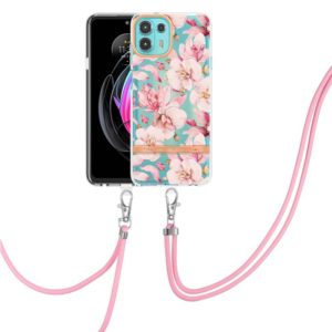For Motorola Edge 20 Lite Flowers Series TPU Phone Case with Lanyard(Pink Gardenia) (OEM)
