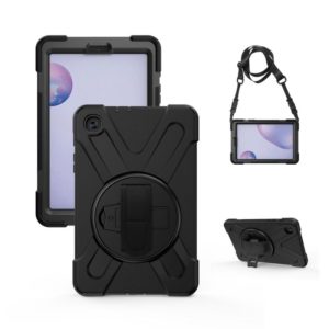 For Samsung Galaxy Tab A 8.4 2020 T307U Shockproof Colorful Silicone + PC Protective Case with Holder & Shoulder Strap & Hand Strap(Black) (OEM)