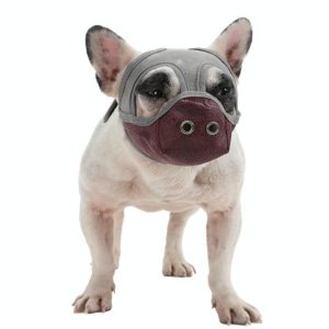 Bulldog Mouth Cover Flat Face Dog Anti-Eat Anti-Bite Drinkable Water Mouth Cover M(Grey Red) (OEM)