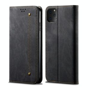 For iPhone 11 Pro Max Denim Texture Casual Style Horizontal Flip Leather Case with Holder & Card Slots & Wallet(Black) (OEM)