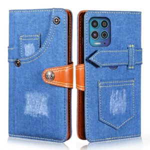 For Motorola Moto G100 Denim Horizontal Flip Leather Case with Holder & Card Slot & Wallet(Dark Blue) (OEM)