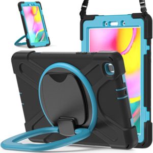 For Samsung Galaxy Tab A 8.0 (2019) T290 / T295 Silicone + PC Protective Case with Holder & Shoulder Strap(Black+Blue) (OEM)