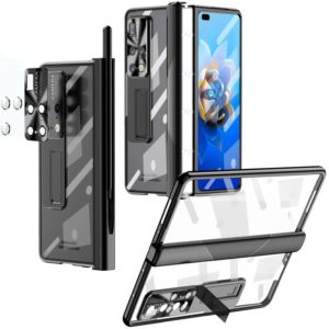 For Huawei Mate X2 Magnetic Hinges Plating Phone Case with Holder(Black) (OEM)