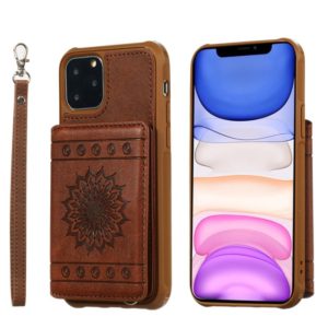 For iPhone 11 Pro Sunflower Embossing Pattern PU + TPU Case with Holder & Card Slots & Photo Frame & Lanyard(Coffee) (OEM)