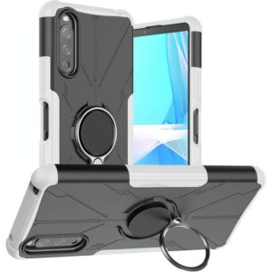 For Sony Xperia 10 III Armor Bear Shockproof PC + TPU Protective Case with Ring Holder(White) (OEM)