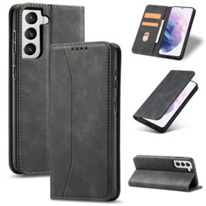 For Samsung Galaxy S21+ 5G Skin-feel Calfskin Texture Magnetic Dual-Fold Horizontal Flip Leather Case with Holder & Card Slots & Wallet(Black) (OEM)
