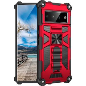 For Google Pixel 6 Pro Armor Shockproof TPU + PC Magnetic Phone Case with Holder(Red) (OEM)