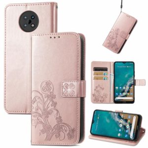 For Nokia G50 Four-leaf Clasp Embossed Leather Case with Lanyard & Card Slots & Wallet & Holder(Rose Gold) (OEM)