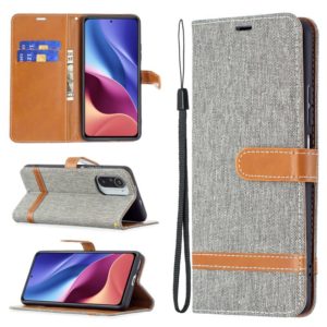 For Xiaomi Mi 11i / Poco F3 / Redmi K40 Color Matching Denim Texture Horizontal Flip Leather Case with Holder & Card Slots & Wallet & Lanyard(Grey) (OEM)