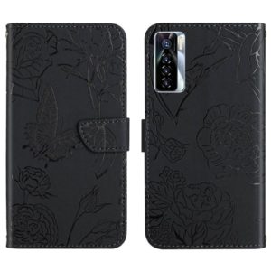 For Tecno Camon 17 Pro HT03 Skin Feel Butterfly Embossed Flip Leather Phone Case(Black) (OEM)