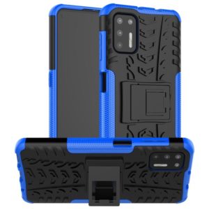 For Motorola Moto G9 Plus Tire Texture Shockproof TPU+PC Protective Case with Holder(Blue) (OEM)