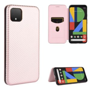 For Google Pixel 4 Carbon Fiber Texture Horizontal Flip TPU + PC + PU Leather Case with Card Slot(Pink) (OEM)