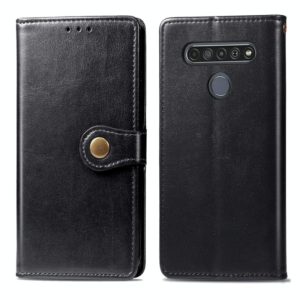 For LG K61 Retro Solid Color Leather Buckle Phone Case with Lanyard & Photo Frame & Card Slot & Wallet & Stand Function(Black) (OEM)