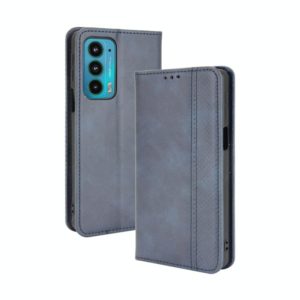 For Motorola Edge 20 Magnetic Buckle Retro Pattern Horizontal Flip Leather Case with Holder & Card Slot & Wallet(Blue) (OEM)